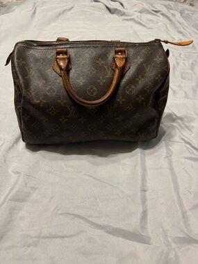 Louis Vuitton Brown Monogram Canvas Speedy Satchel with Tan Leather Handles